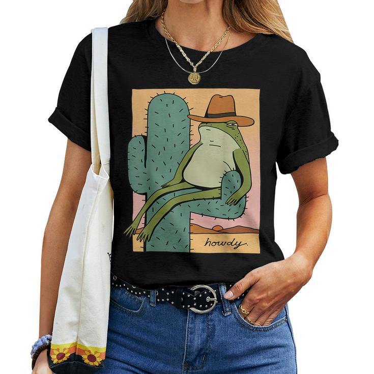 Funny Howdy Cactus Frog Hat  Meme Cute  Women T-shirt Short Sleeve Graphic