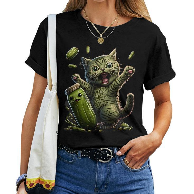 Funny Kittens Vs Gherkin Pickle Cat Mom Lady Women T-shirt