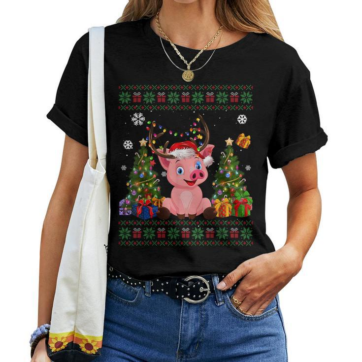 Pig Lovers Cute Pig Santa Hat Ugly Christmas Sweater Women T-shirt