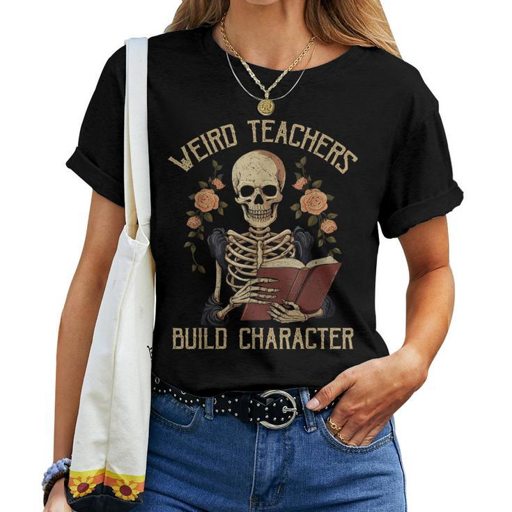 Skeleton Book Floral Skull Halloween Teacher For Women T-shirt
