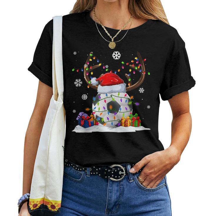 Soccer Lover Reindeer Santa Hat Ugly Christmas Sweater Women T-shirt