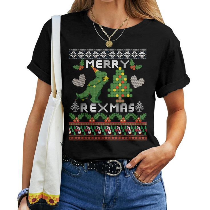 T-Rex Ugly Christmas Sweater Merry Rexmas Family Women T-shirt