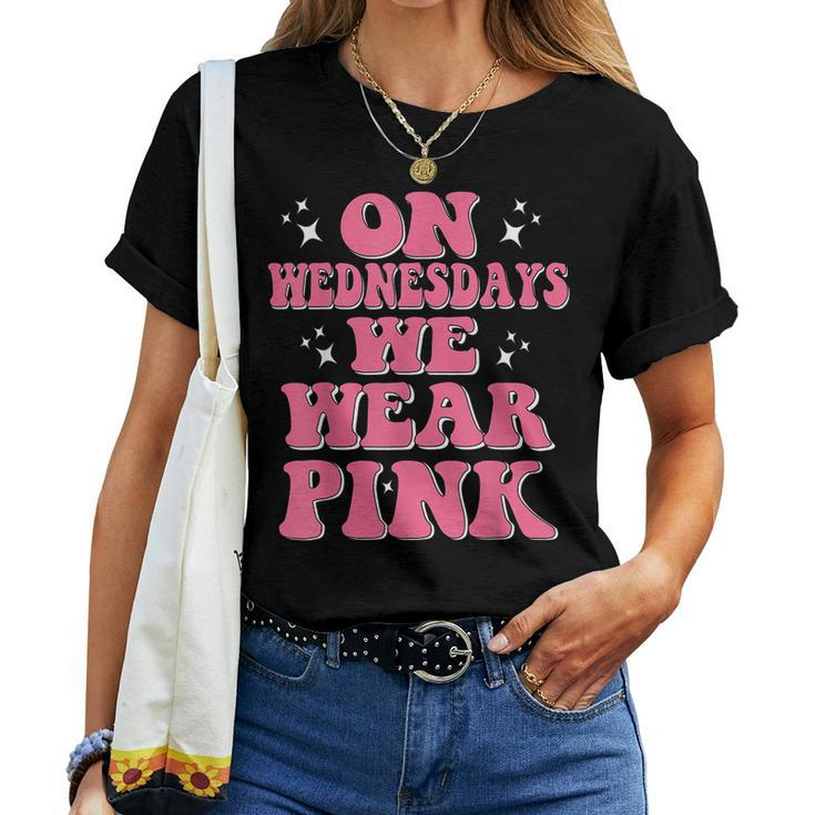 Funny We Wear Pink On Wednesdays Messy Bun On Wednesday Pink Women T-shirt