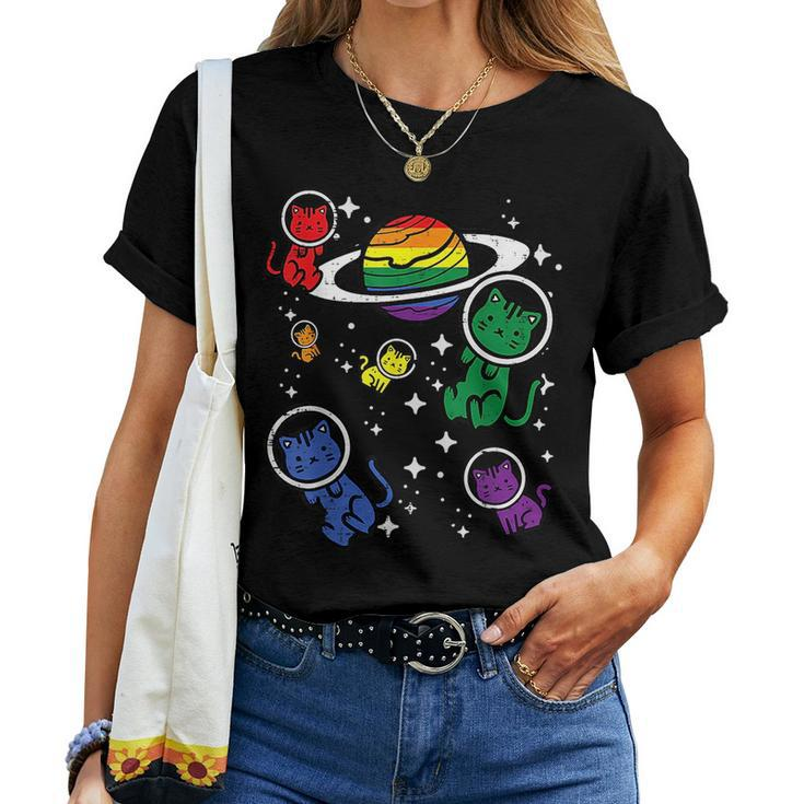 Gay Cats In Space Rainbow Pride Month Lgbtq Ally Women Girls Women T-shirt
