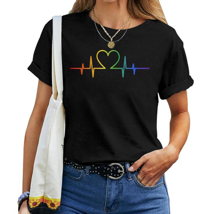 Gay Heartbeat Lgbt Pride Rainbow Flag Lgbtq Cool Les Ally Women T-shirt