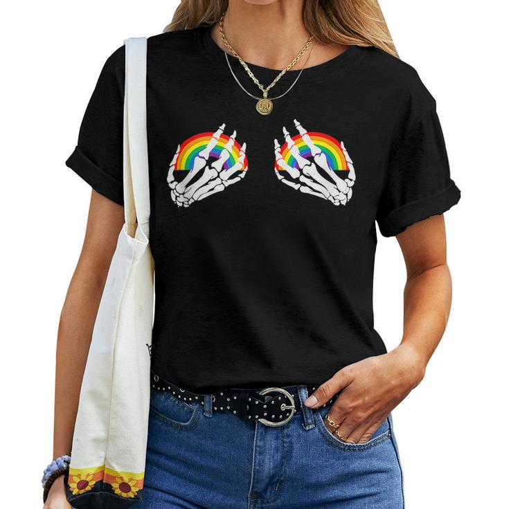 Gay Les Pride Rainbow Boobs Skeleton Hand Lgbt Gay Women T-shirt