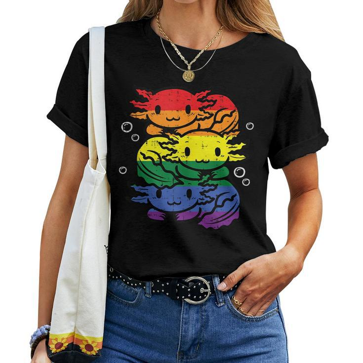 Gay Pride Axolotl Pile Cute Rainbow Flag Lgbt Men Women Kids Women T-shirt