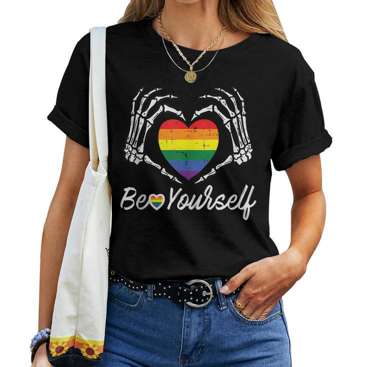 Gay Pride Heart Skeleton Be Yourself Rainbow Lgbt Men Women Women T-shirt
