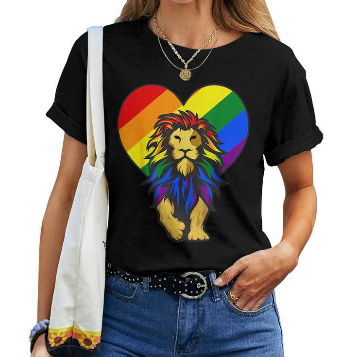 Gay Pride Lion Lgbt-Q Cool Animal Rainbow Flag Color Ally Women T-shirt