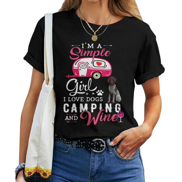 German Shorthair Pointer Dog Simple Girl Dogs Camping Wine Women T-shirt