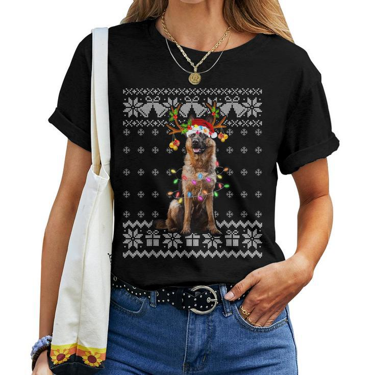 German Shepherd Christmas Reindeer Ugly Christmas Sweater Women T-shirt