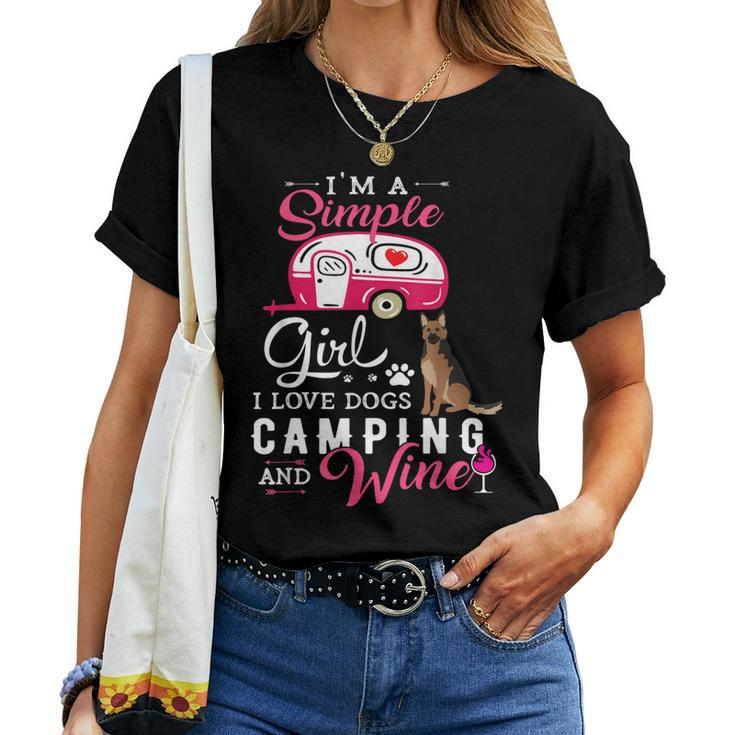 German Shepherd Dog Im A Simple Girl Wine Lover Camping Women T-shirt
