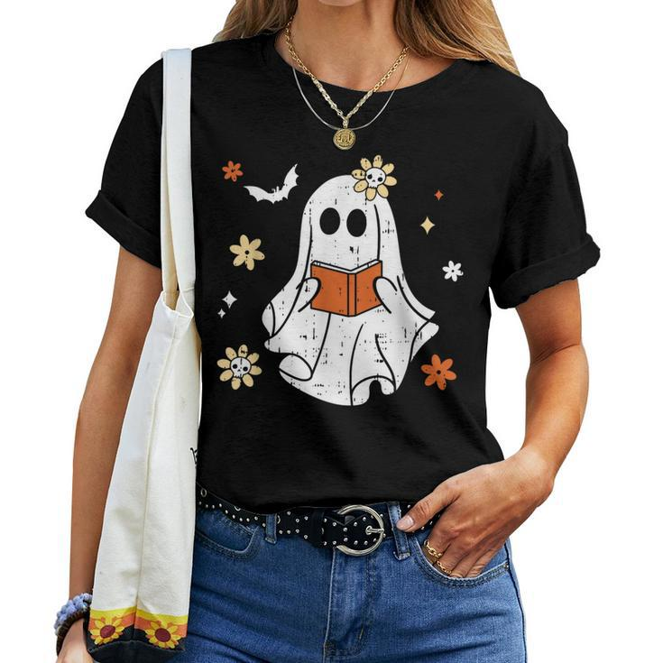 Ghost Reading Book Halloween Costume Teacher Librarian Women T-shirt