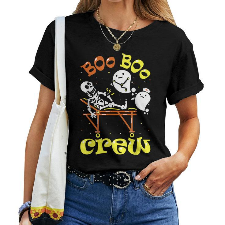 Ghost Skeleton Boo Boo Crew Nurse Halloween Costume Women T-shirt