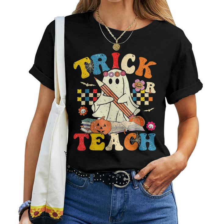 Ghost Trick Or Teach Retro Teacher Halloween Costume Women T-shirt