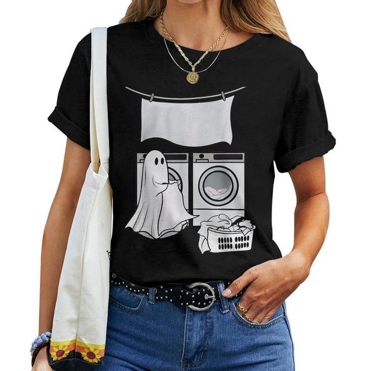 Ghost Wash Clothes Spooky Season Retro Halloween Women T-shirt