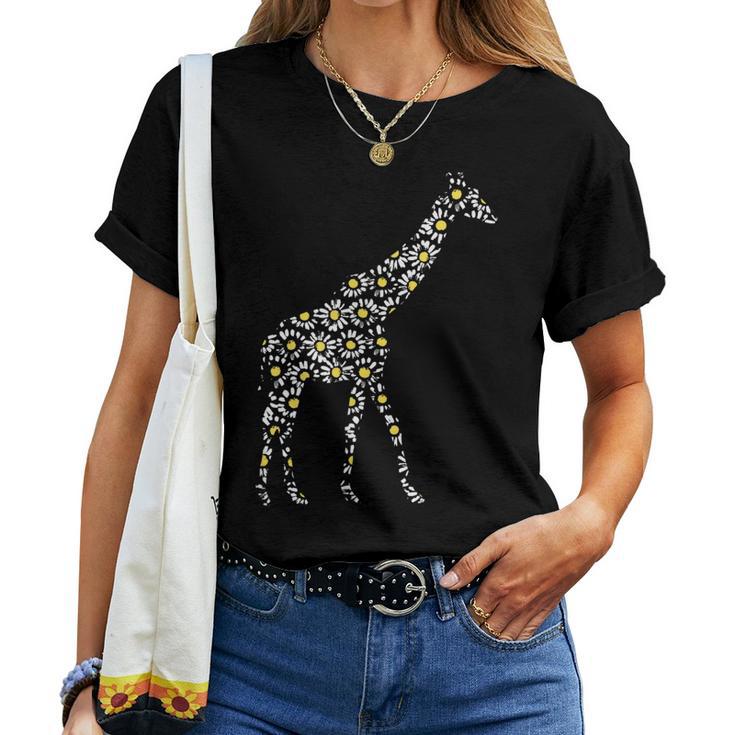 LoyGkgas Women Giraffe and flowers T-Shirt-White-M 