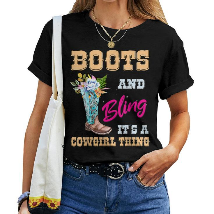 Girls Boots Bling Its A Cowgirl Thing Cute Cowgirl W Flower Women T-shirt
