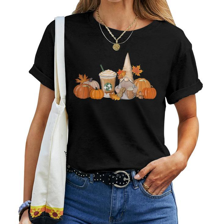Gnome Coffee Latte Pumpkin Fall Autumn Thanksgiving Women T-shirt