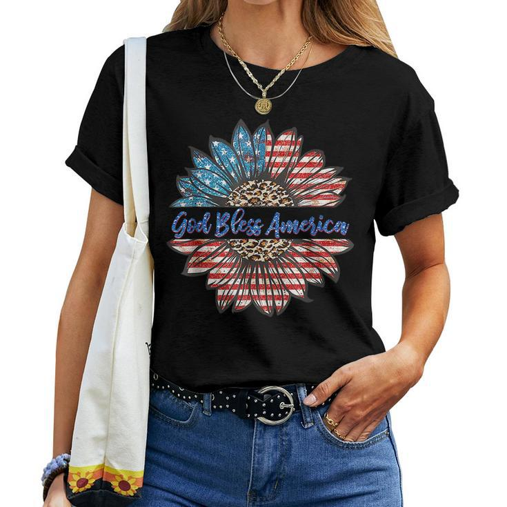 God Bless America Patriotic 4Th Of July Sunflower Usa Flag Women T-shirt