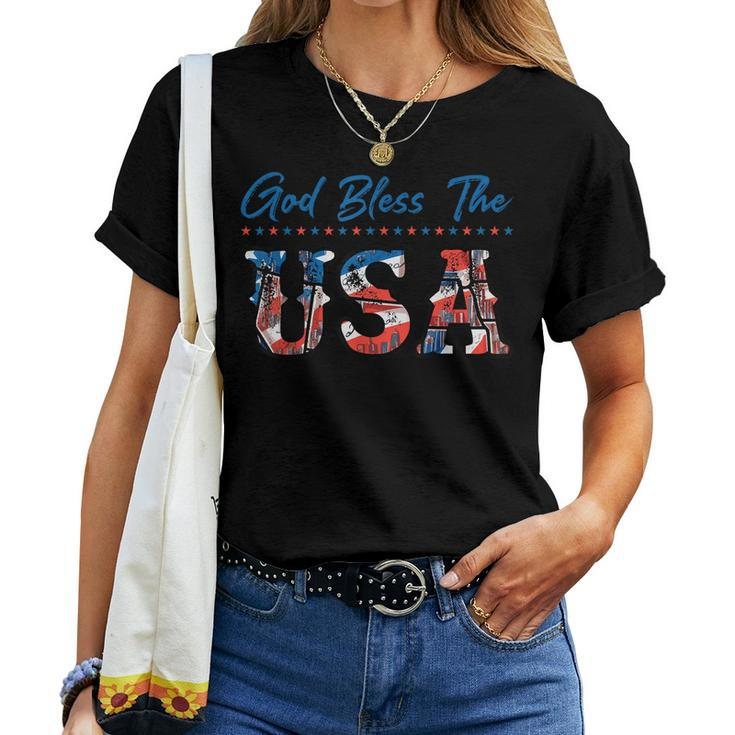 God Bless The Usa Red White Blue Flag Patriotic 4Th Of July Women T-shirt