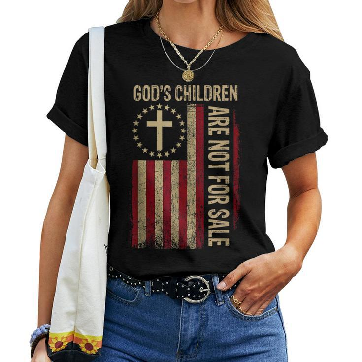 Gods Children Are Not For Sale American Flag Funny  Women T-shirt Short Sleeve Graphic