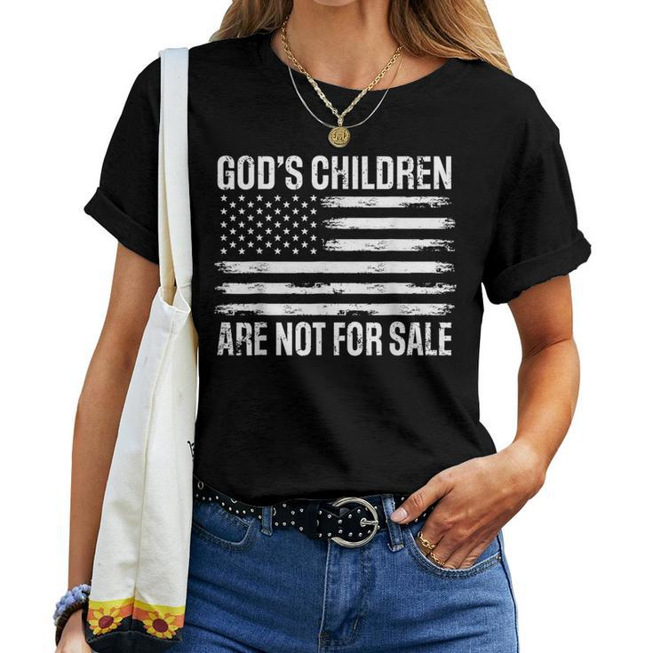 Gods Children Are Not For Sale Funny American Flag Quote  Women T-shirt Short Sleeve Graphic