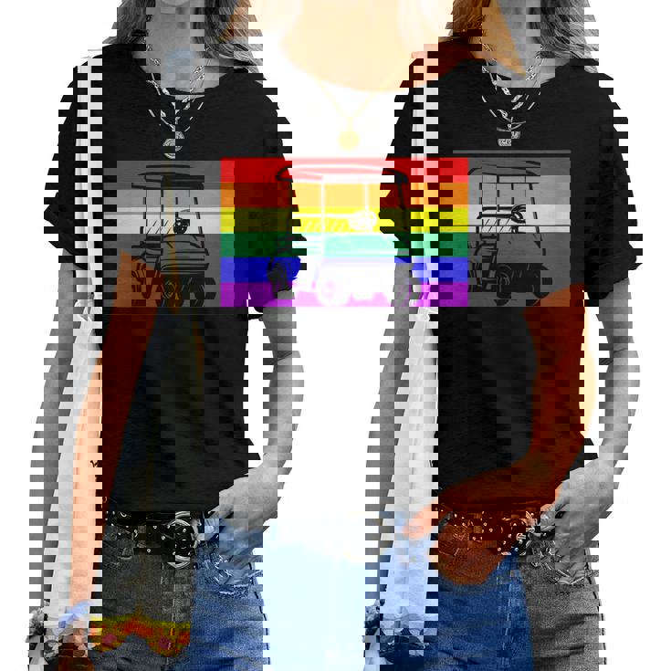 Golf Cart Gay Pride Flag Lgbtq Aesthetic Golfer Pattern Cute Women T-shirt