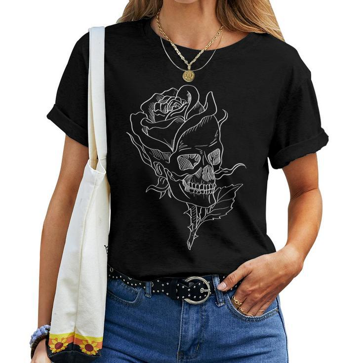 Goth Rose Skull Face Graphic For Women And Girls Skeleton Women T-shirt