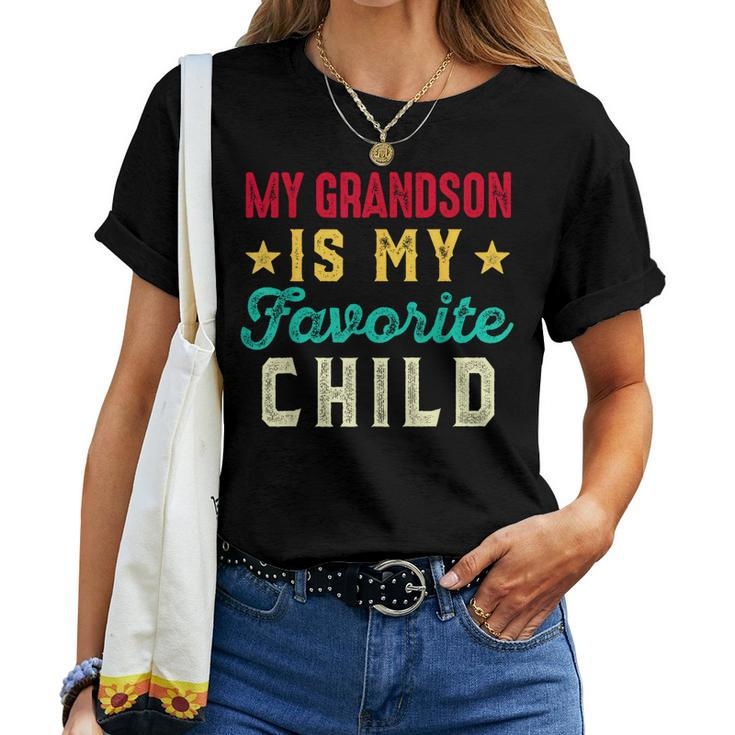 My Grandson Is My Favorite Child Funny Grandpa Grandma Women T-shirt