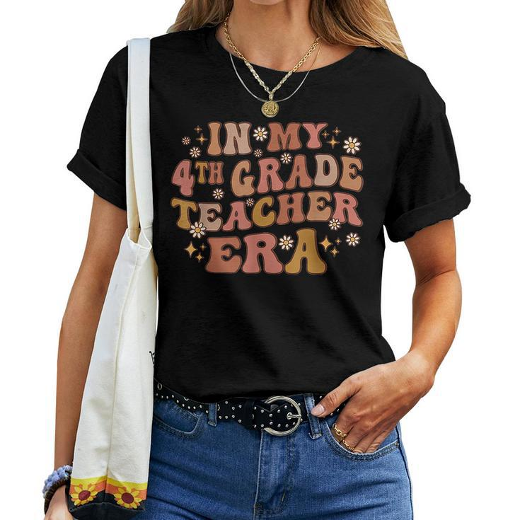 Groovy In My 4Th Grade Teacher Era Back To School First Day Women T-shirt