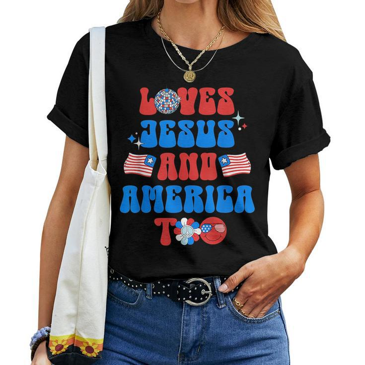 Groovy 70S Retro Loves Jesus And America Too 70S Vintage s Women T-shirt