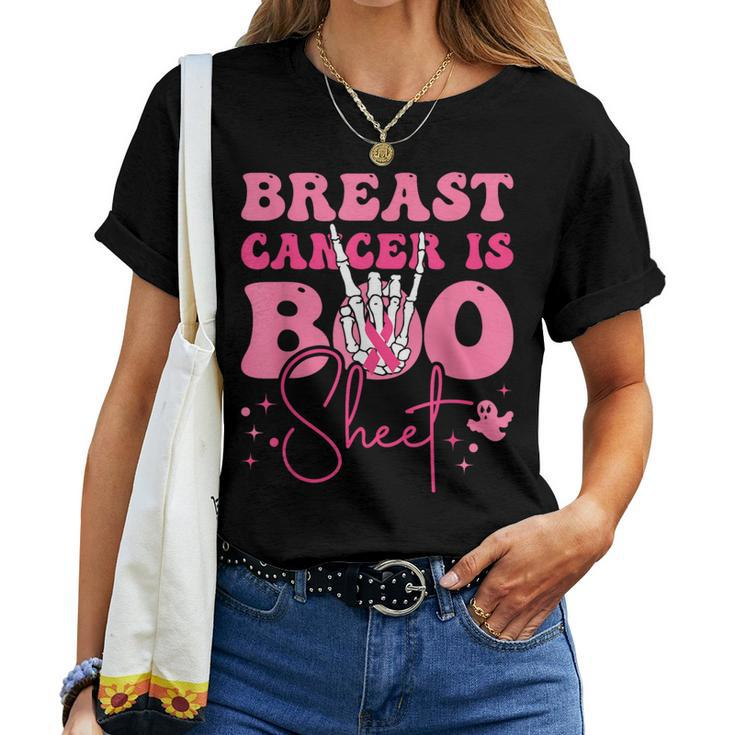 Groovy Breast Cancer Is Boo Sheet Halloween Breast Cancer Women T-shirt