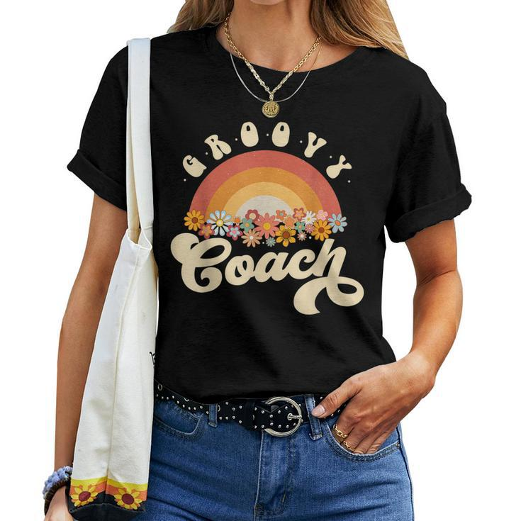 Groovy Coach Retro Rainbow Colorful Flowers Coach Women T-shirt