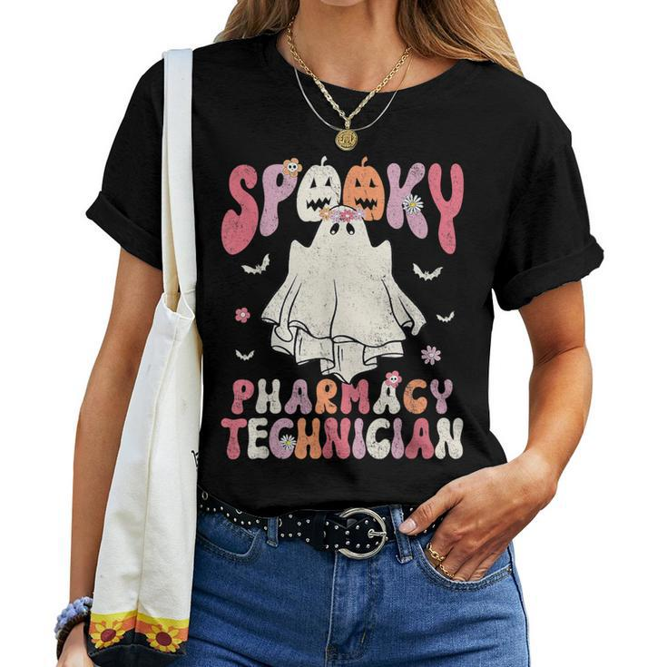 Groovy Halloween Spooky Pharmacy Tech Floral Ghost Costume Women T-shirt