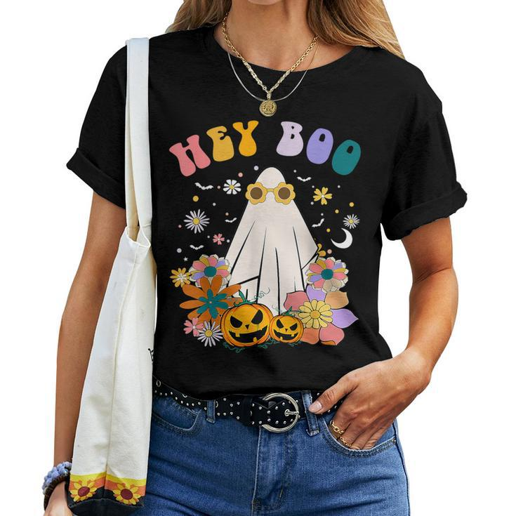 Groovy Hey Boo Cute Ghost Pumpkin Halloween Girls Women T-shirt