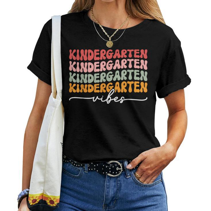 Groovy Kindergarten Vibes Retro Teacher Back To School Vibes  Women T-shirt Short Sleeve Graphic