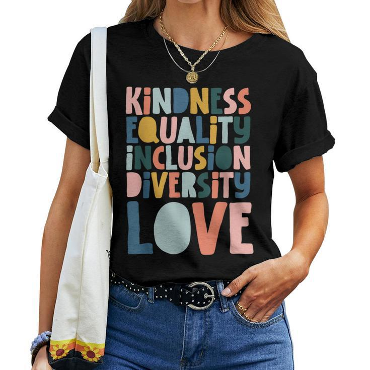 Groovy Kindness Equality Inclusion Diversity Love Teachers  Women T-shirt Short Sleeve Graphic