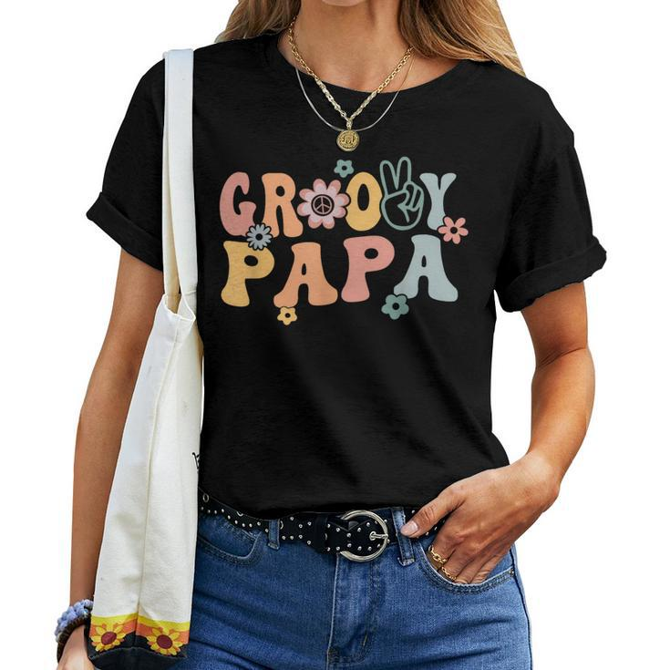 Groovy Papa Retro Dad Matching Family 1St Birthday Party Women T-shirt