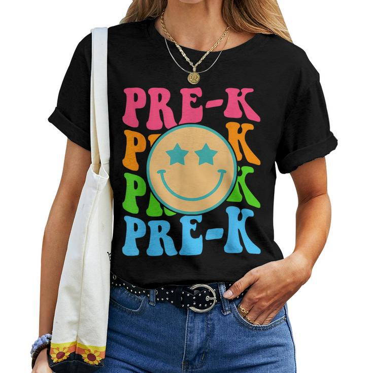Groovy Pre-K Vibes Face Retro Teachers Kids Back To School Women T-shirt