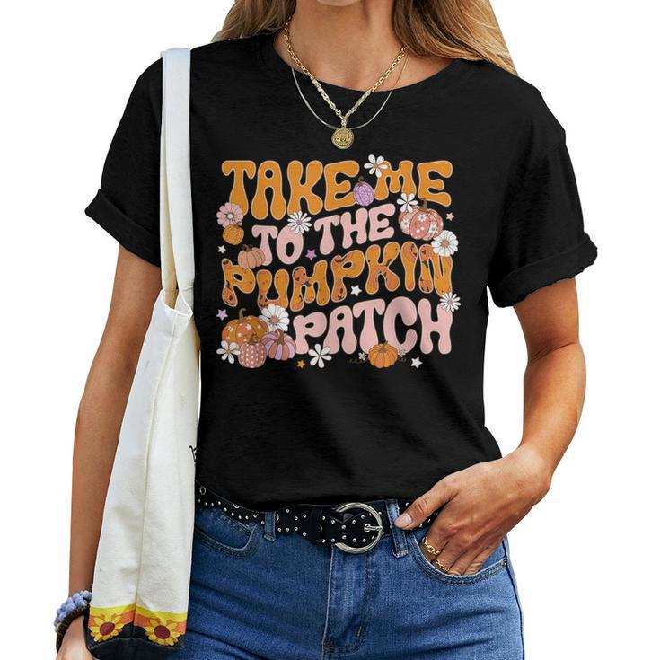 Groovy Retro Fall Halloween Take Me To The Pumpkin Patch Women T-shirt