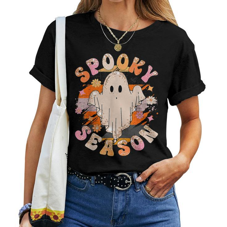 Groovy Spooky Season Ghost Flower Halloween Costume Girls Women T-shirt