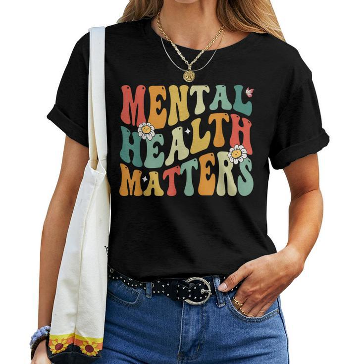 Groovy Mental Health Matters Human Brain Illness Awareness Women T-shirt
