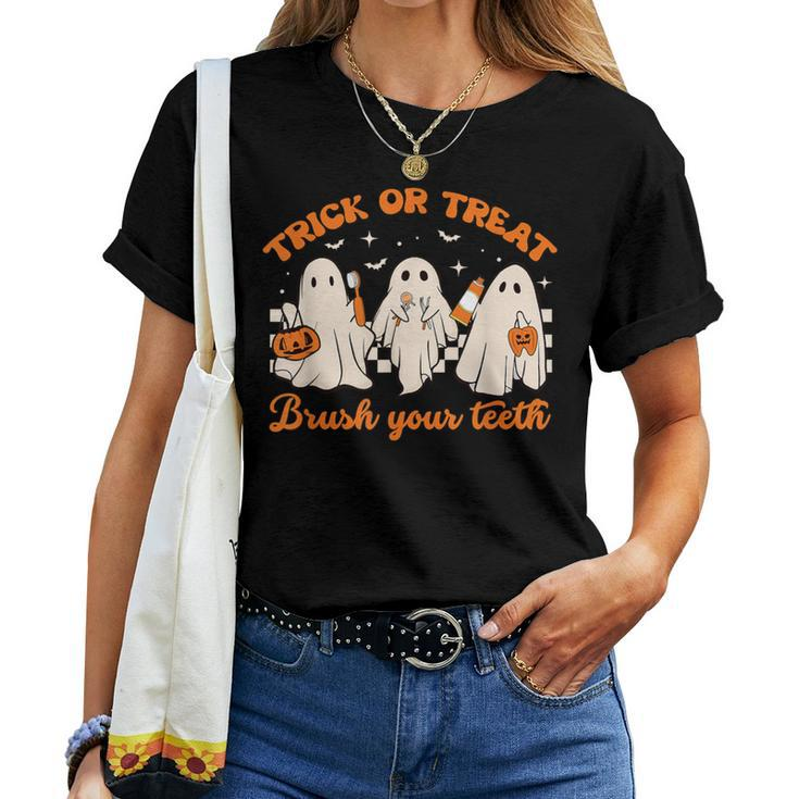 Groovy Trick Or Treat Brush Your Th Dental Halloween Women T-shirt