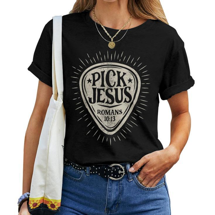 Guitar Pick Jesus Christian Music Guitarist Pastor Retro Women T-shirt
