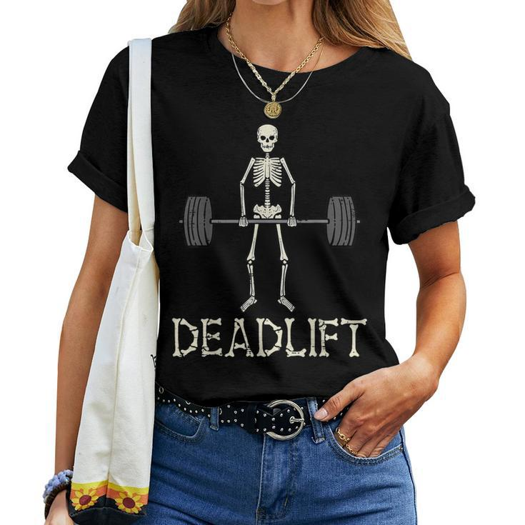 Halloween Deadlift Skeleton Gym Workout Costume Women T-shirt