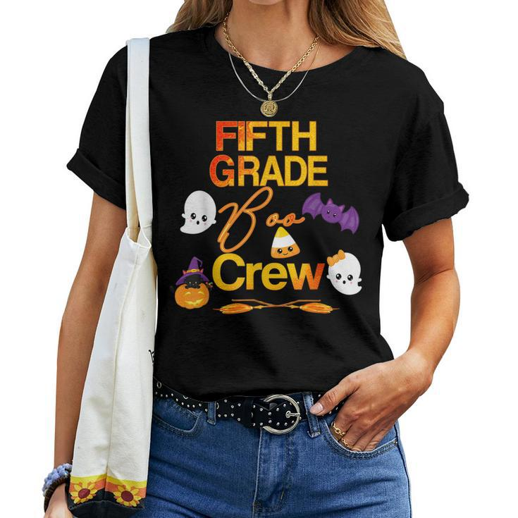 Halloween Fifth Grade Cute Boo Crew Teacher Student Retro Halloween Women T-shirt