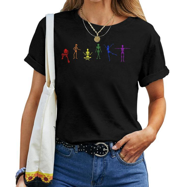 Halloween Lgbtq Pride Lgbt Rainbow Skeletons Fall Lgbtqia Halloween Women T-shirt
