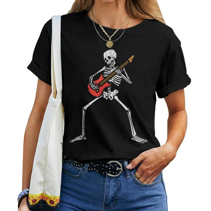 Halloween Skeleton Rocker Guitar Punk Rock Costume Women T-shirt