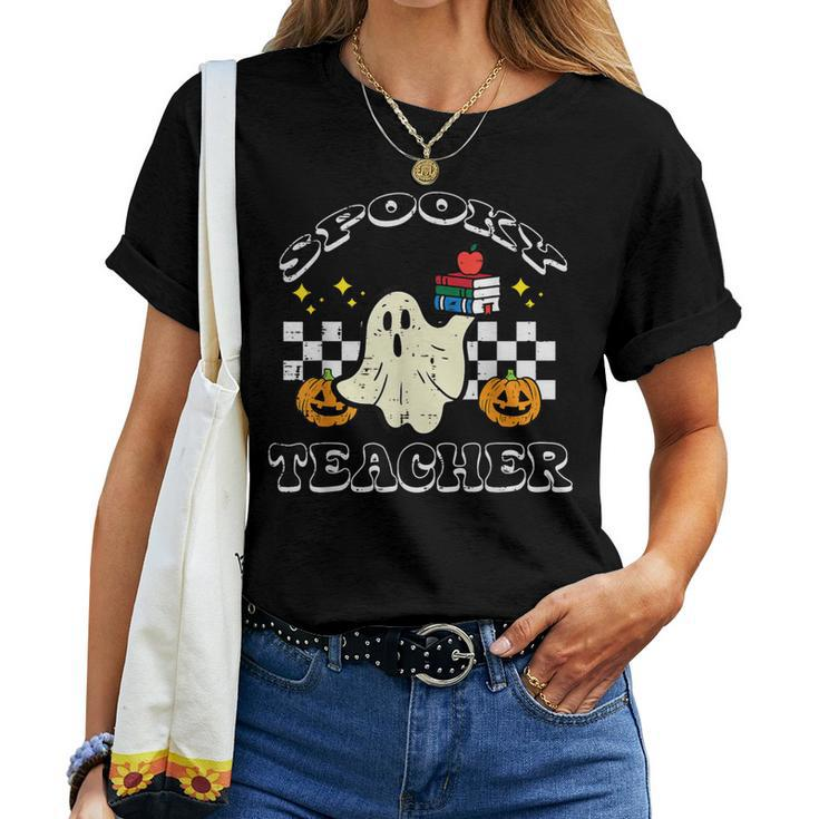 Halloween Spooky Teacher Ghost Retro Groovy Costume Women T-shirt